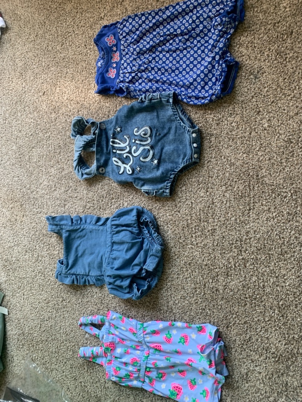 Set of 4 Baby Girl Rompers - Blue Denim & Tropical Prints